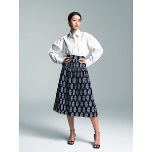 Moon River Anthropologie Midi Skirt Women Sz XS Black Floral‎ Pleated Shopbop